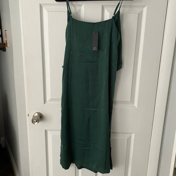 Forest Green Satin Midi Wrap Dress - Picture 3 of 5